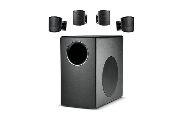 Packaged Surface-Mount Subwoofer-Satellite Loudspeaker System, Black