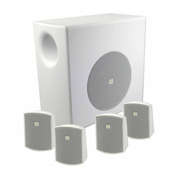 Packaged Surface-Mount Subwoofer-Satellite Loudspeaker System, White